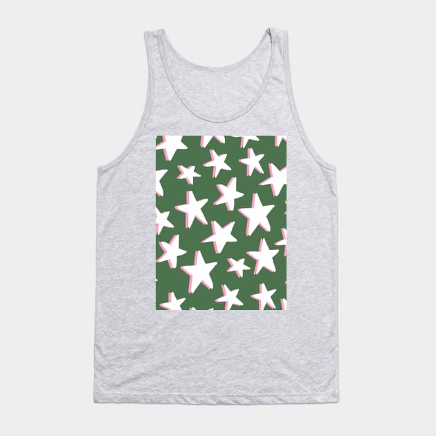 White, Pink and Green Stars Pattern Tank Top by OneThreeSix